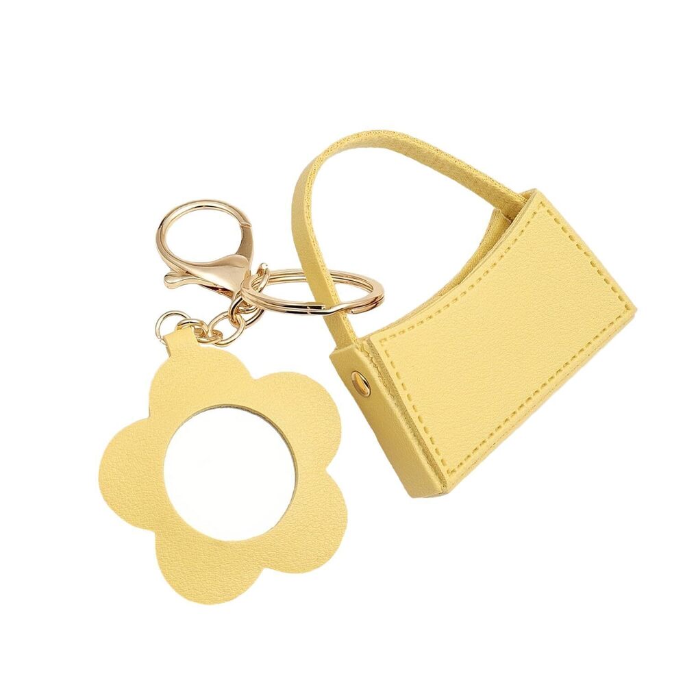 2755 Leather Keychain Leather Bag Charm with Mirror, Mirror Keychain